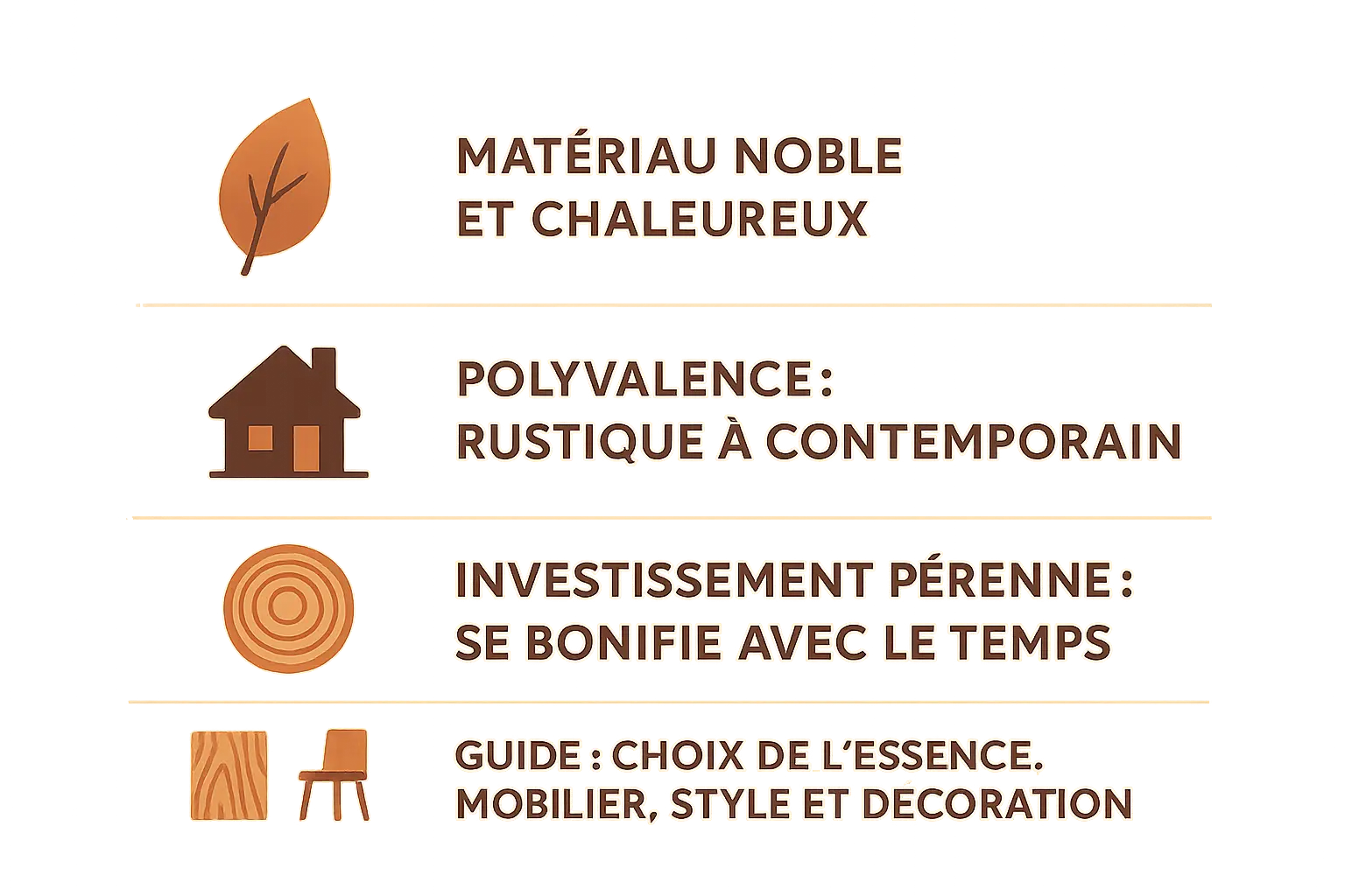 Exemple de décoration d'une salle à manger avec du bois, illustrant la chaleur et la polyvalence du matériau dans différents styles.