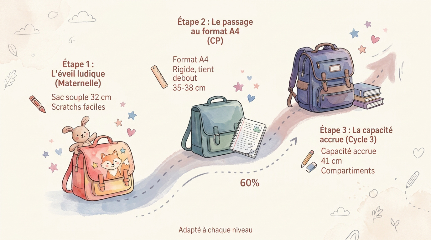 Évolution de la taille des cartables de la maternelle au CM2