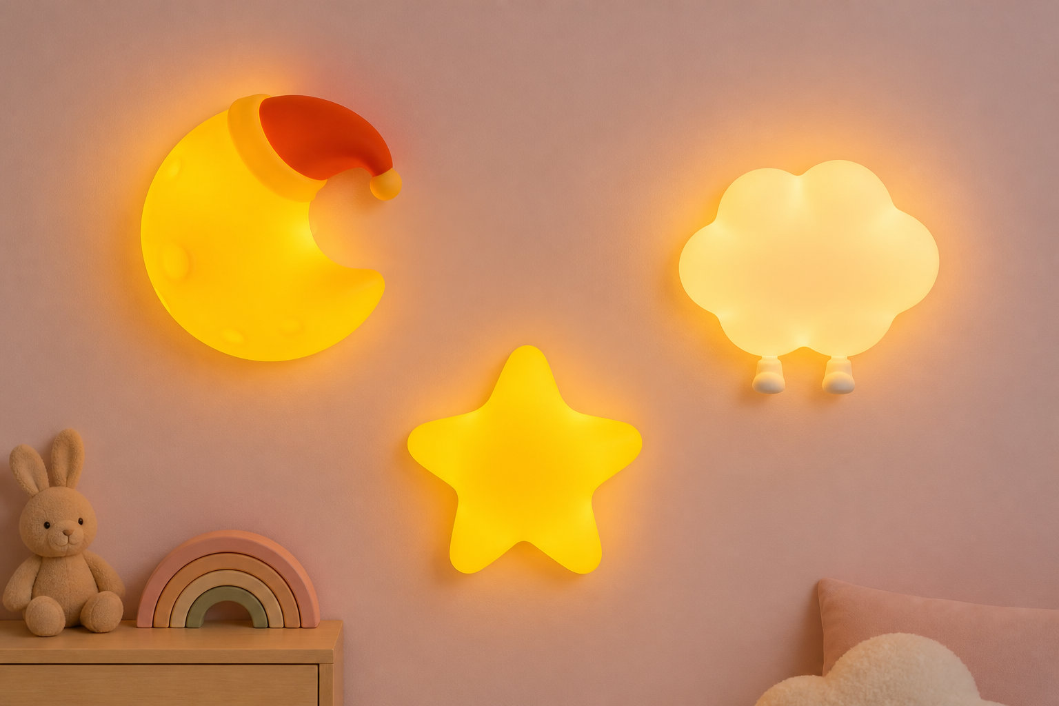 Set mural nuage, lune et étoile en silicone