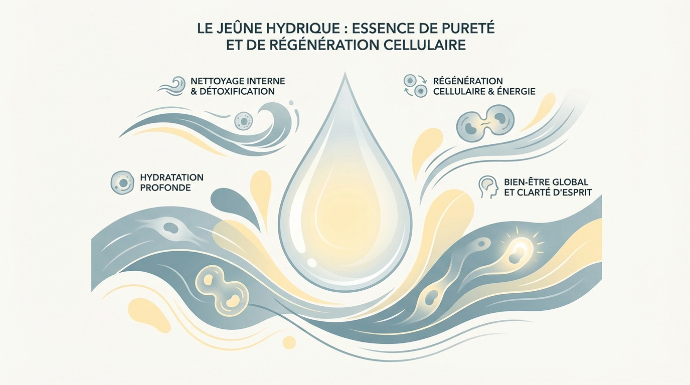 Verre d'eau pure symbolisant la détoxification et le repos digestif du jeûne hydrique