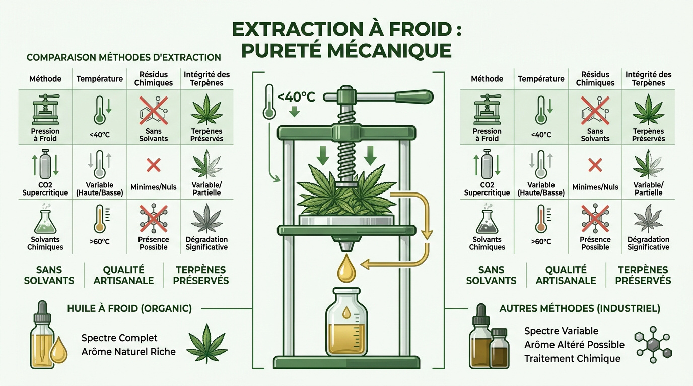 Comparaison entre l'extraction de CBD par pression à froid et les méthodes industrielles