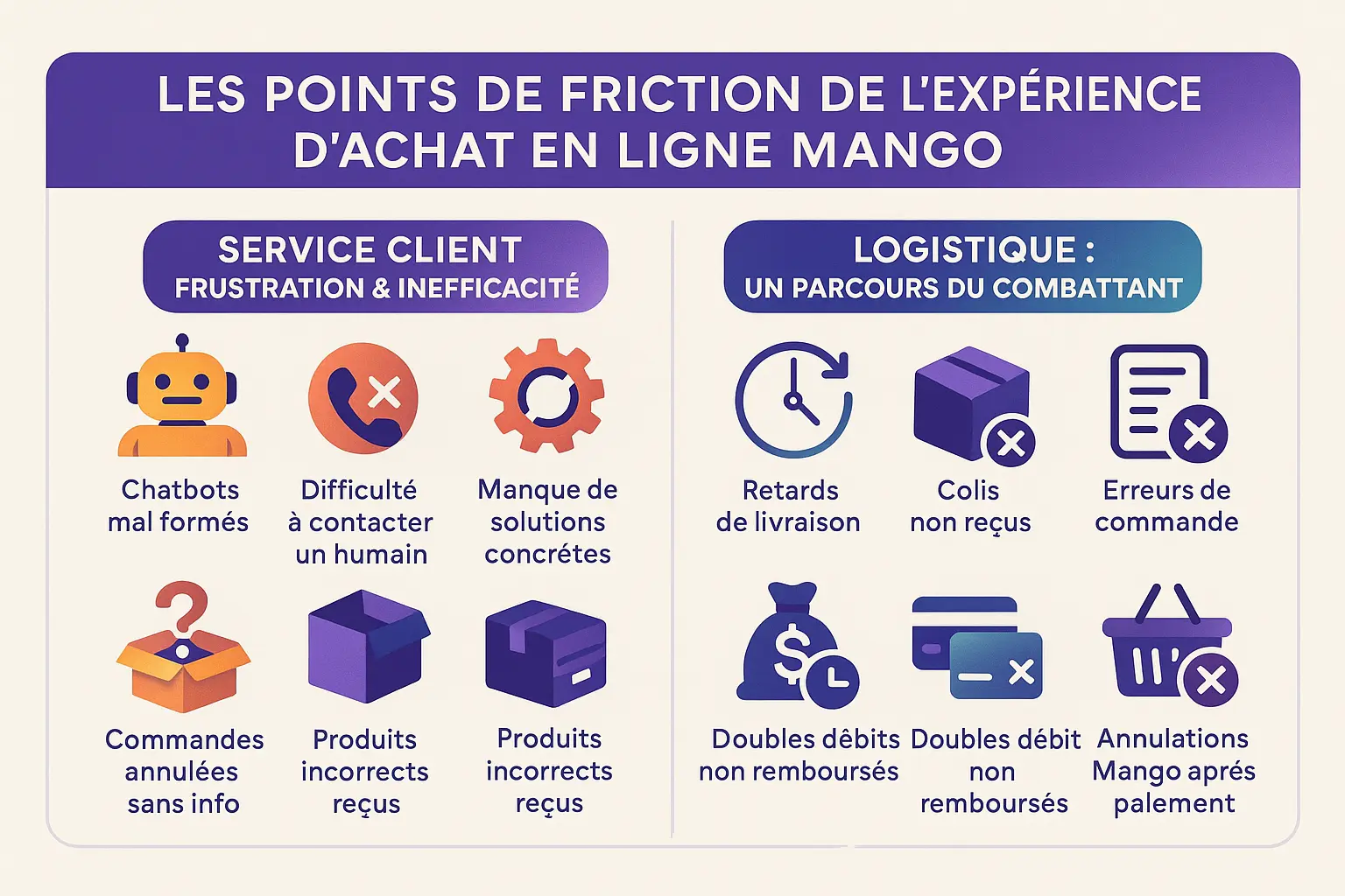Illustration des problèmes de livraison et de service client chez Mango