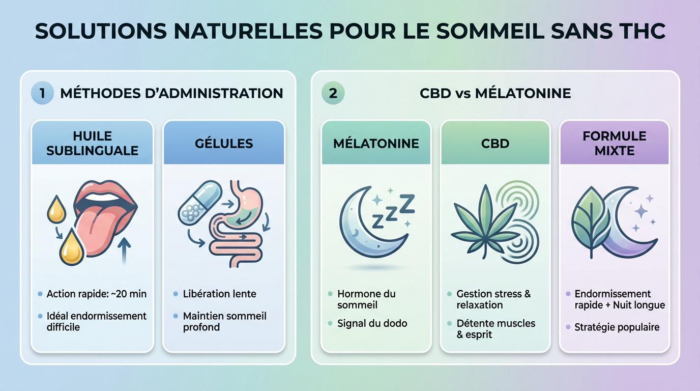 Solutions naturelles au CBD et mélatonine pour mieux dormir sans THC