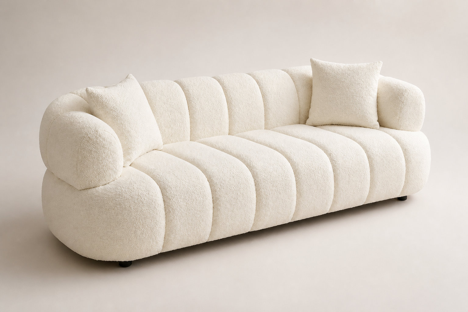 Canapé Arrondi 3 Places En Tissu Bouclette Blanc Cassé - COLIANI