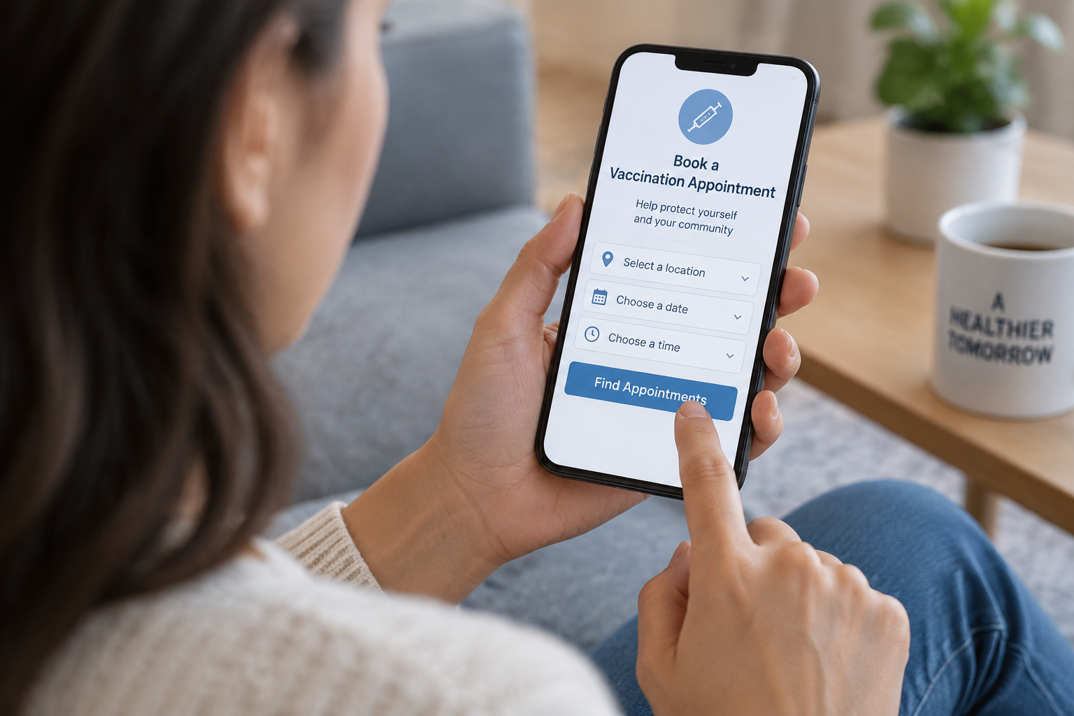 Une personne prend rendez-vous pour sa vaccination sur un smartphone.