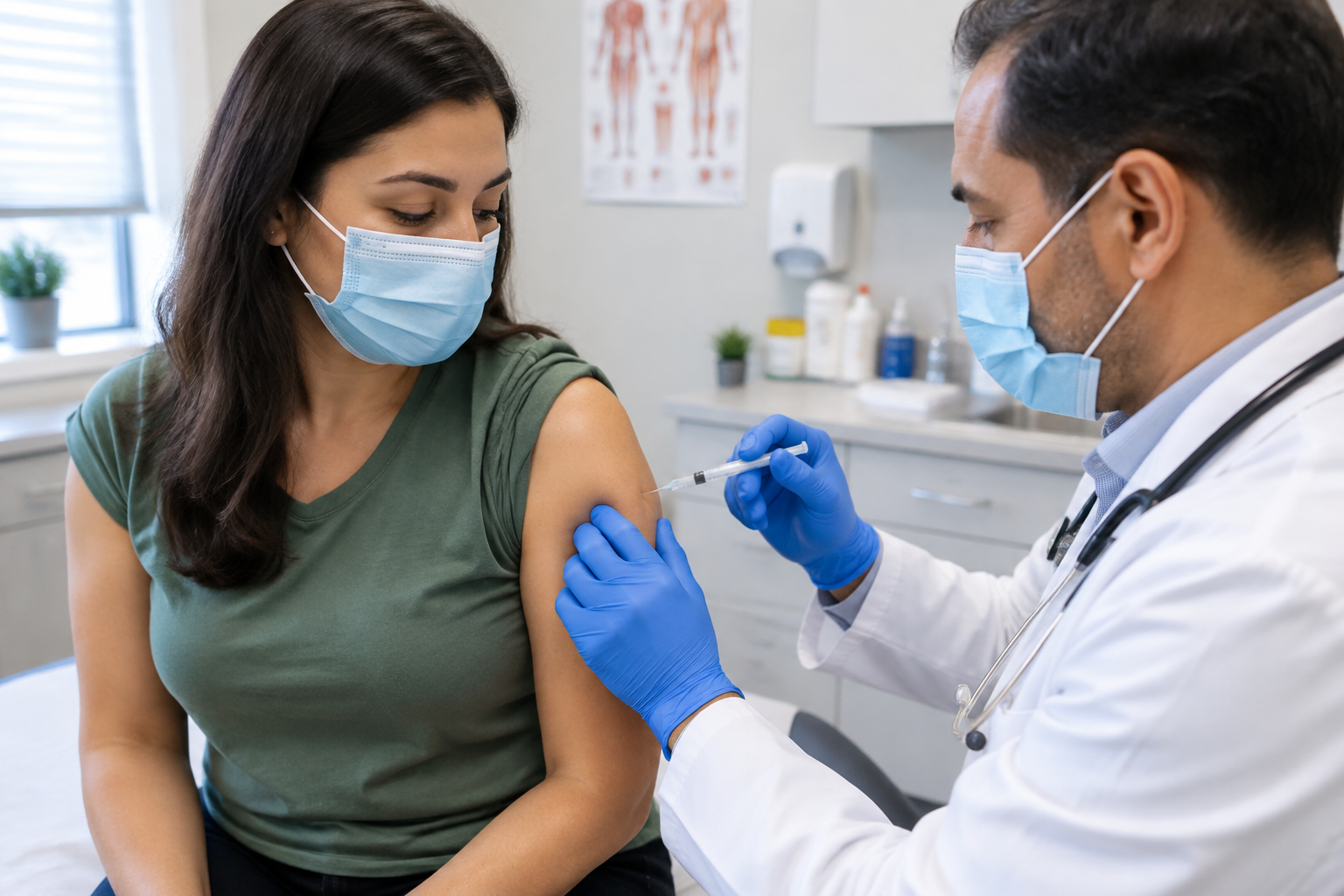 Un médecin administre un vaccin à un patient dans son cabinet.