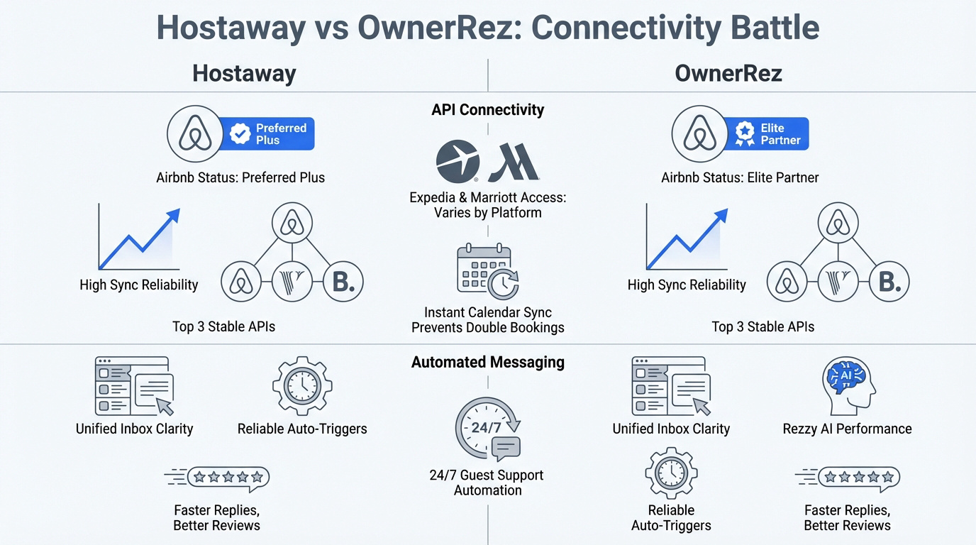 Comparison of Hostaway and OwnerRez channel management connectivity