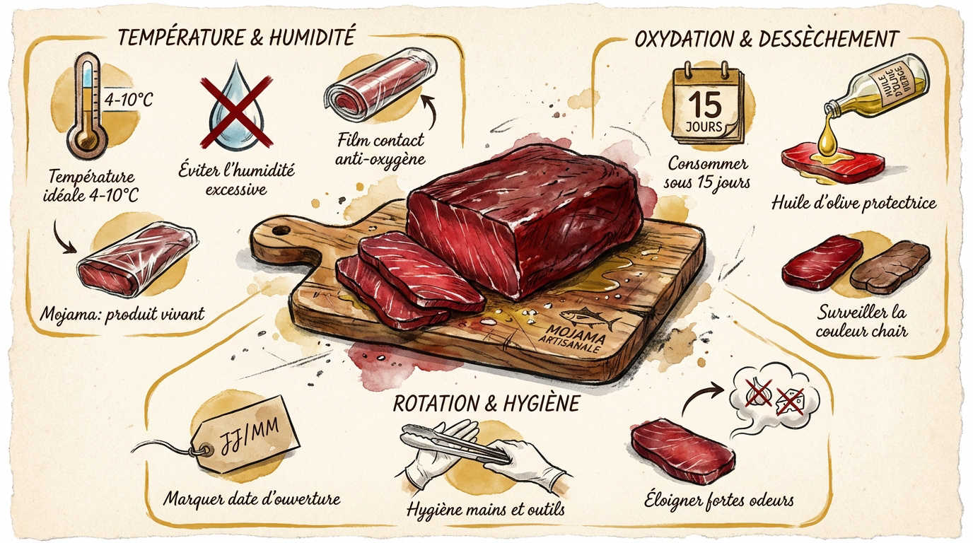 Conservation de la mojama de thon en cuisine professionnelle