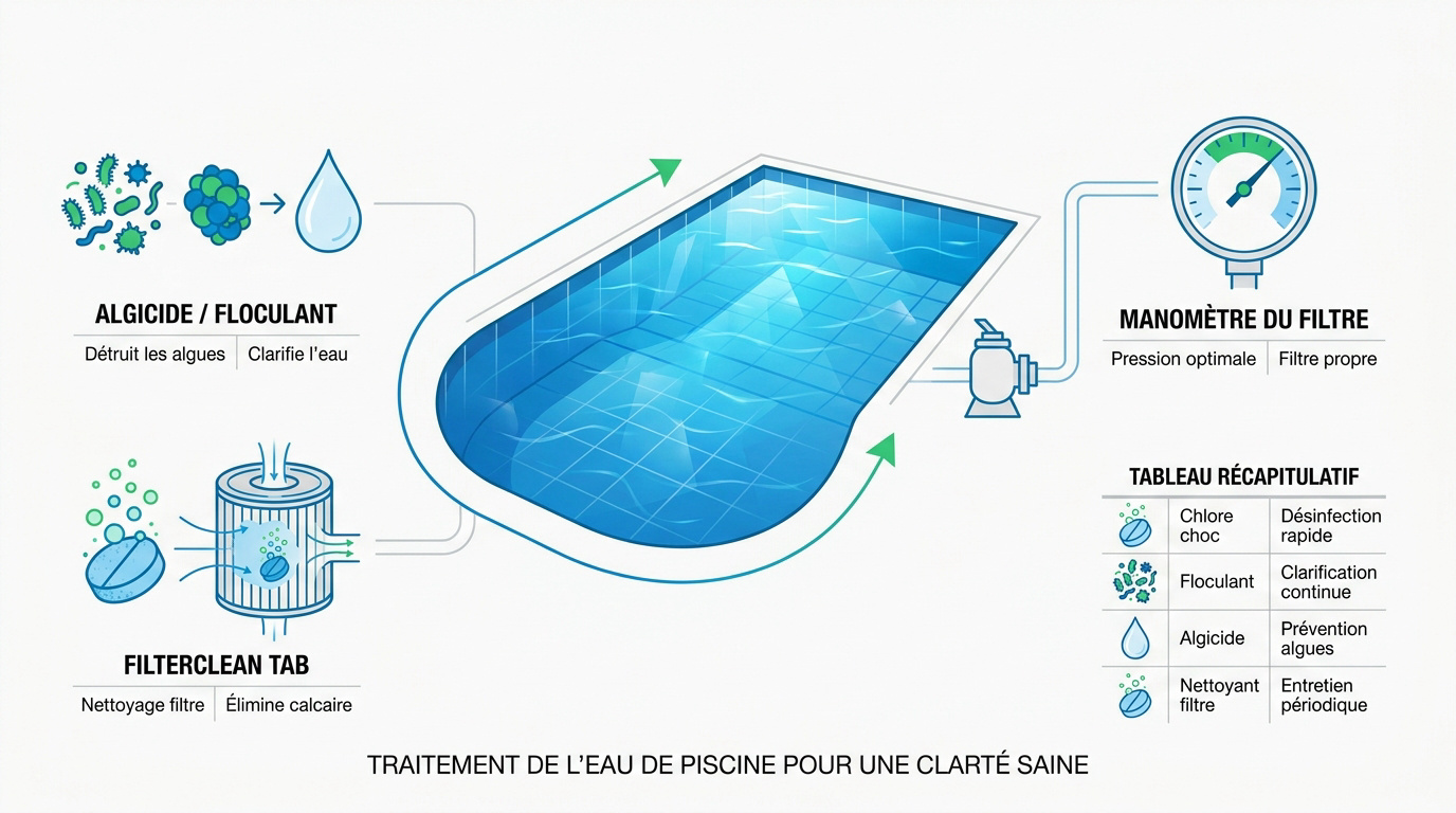Traitement chimique et filtration pour une eau de piscine limpide et saine