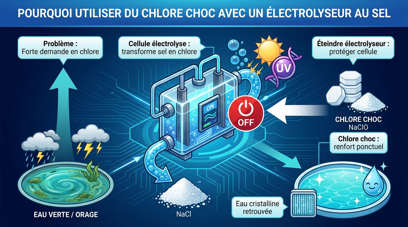 Entretien d'une piscine au sel avec un traitement au chlore choc