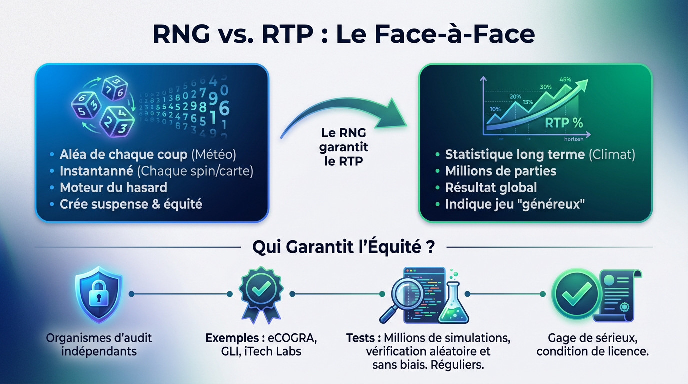 Comparaison visuelle entre le RNG et le RTP pour comprendre l'équité des jeux de casino