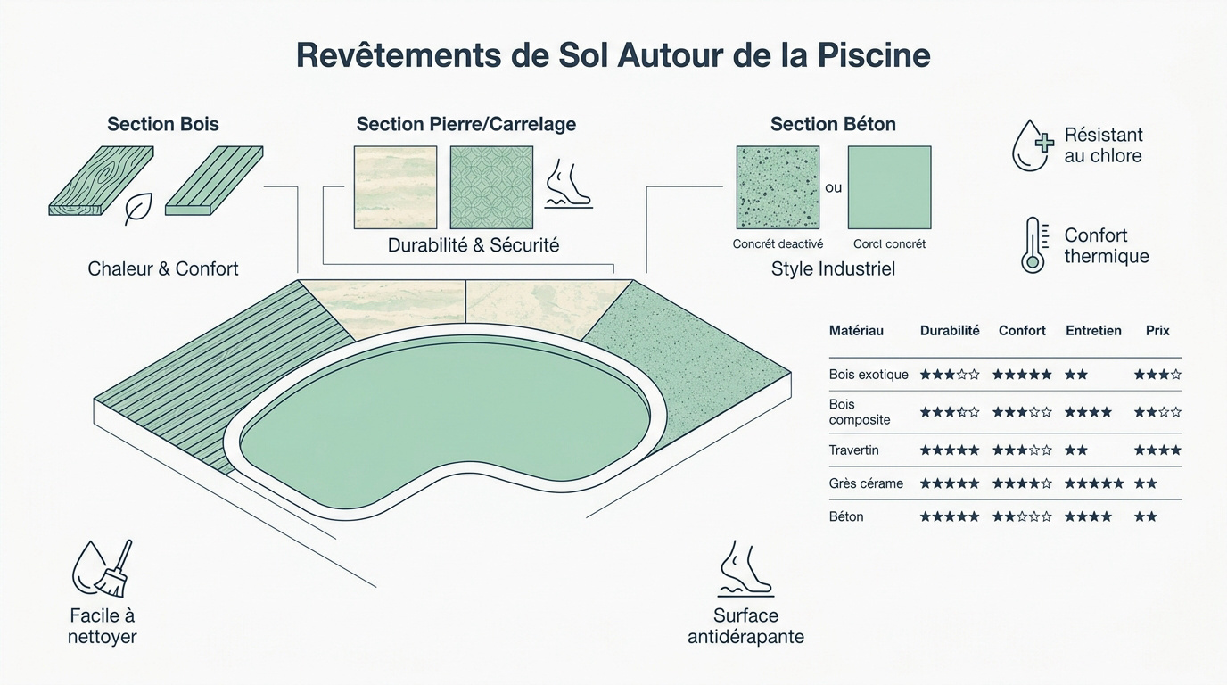 Comparatif des différents revêtements de sol pour une terrasse de piscine familiale