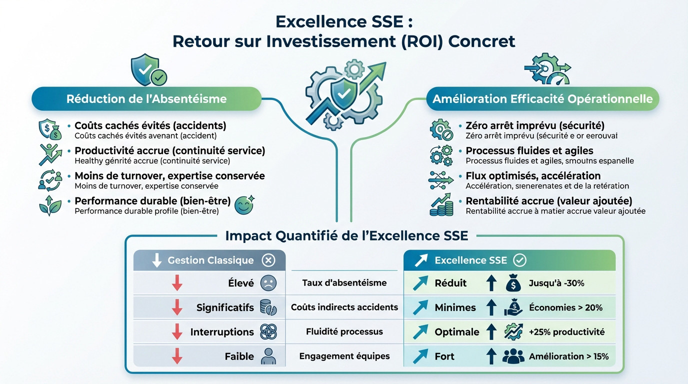 Graphique illustrant la hausse de rentabilité et la baisse des coûts grâce à l'excellence SSE
