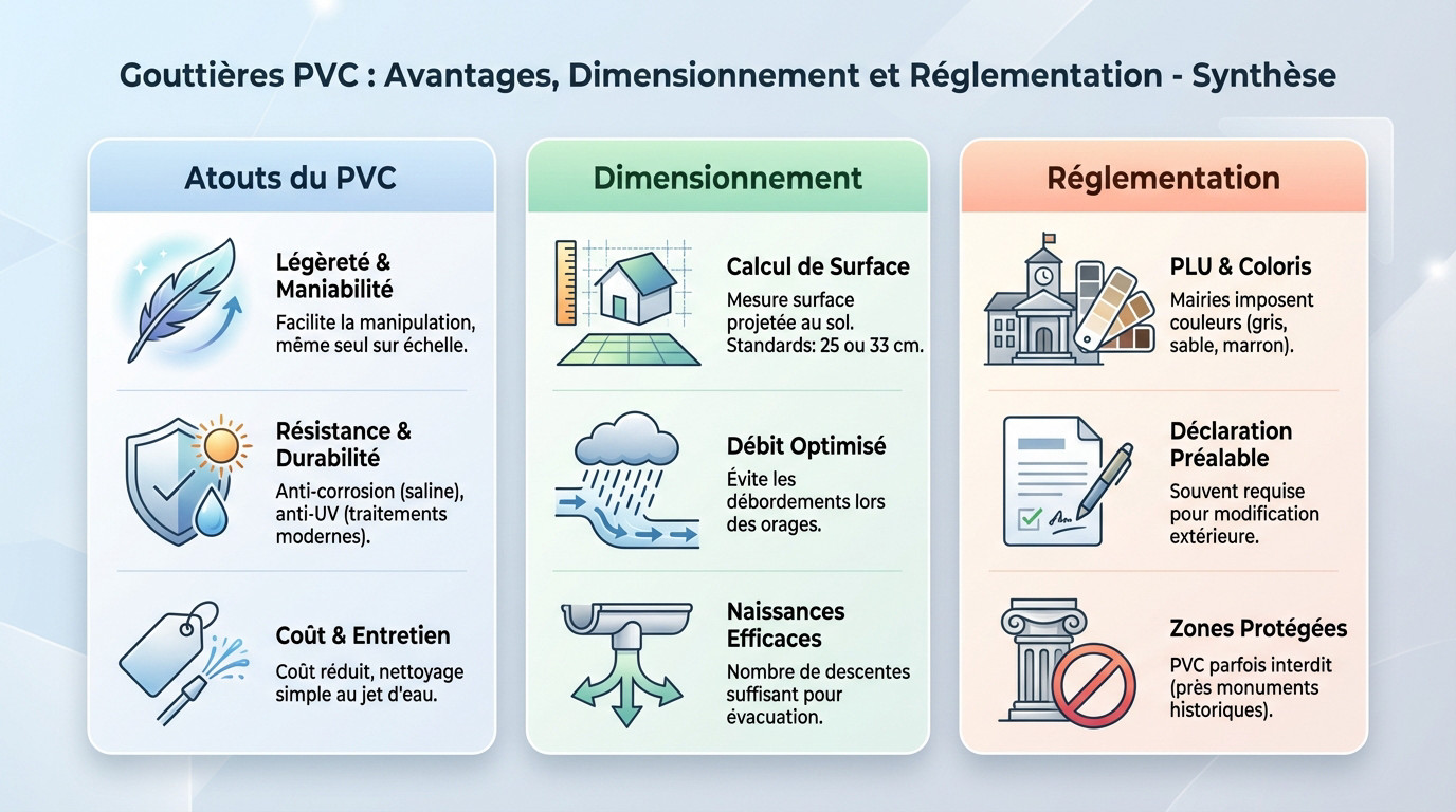 Installation de gouttière PVC : dimensionnement et respect de la réglementation locale