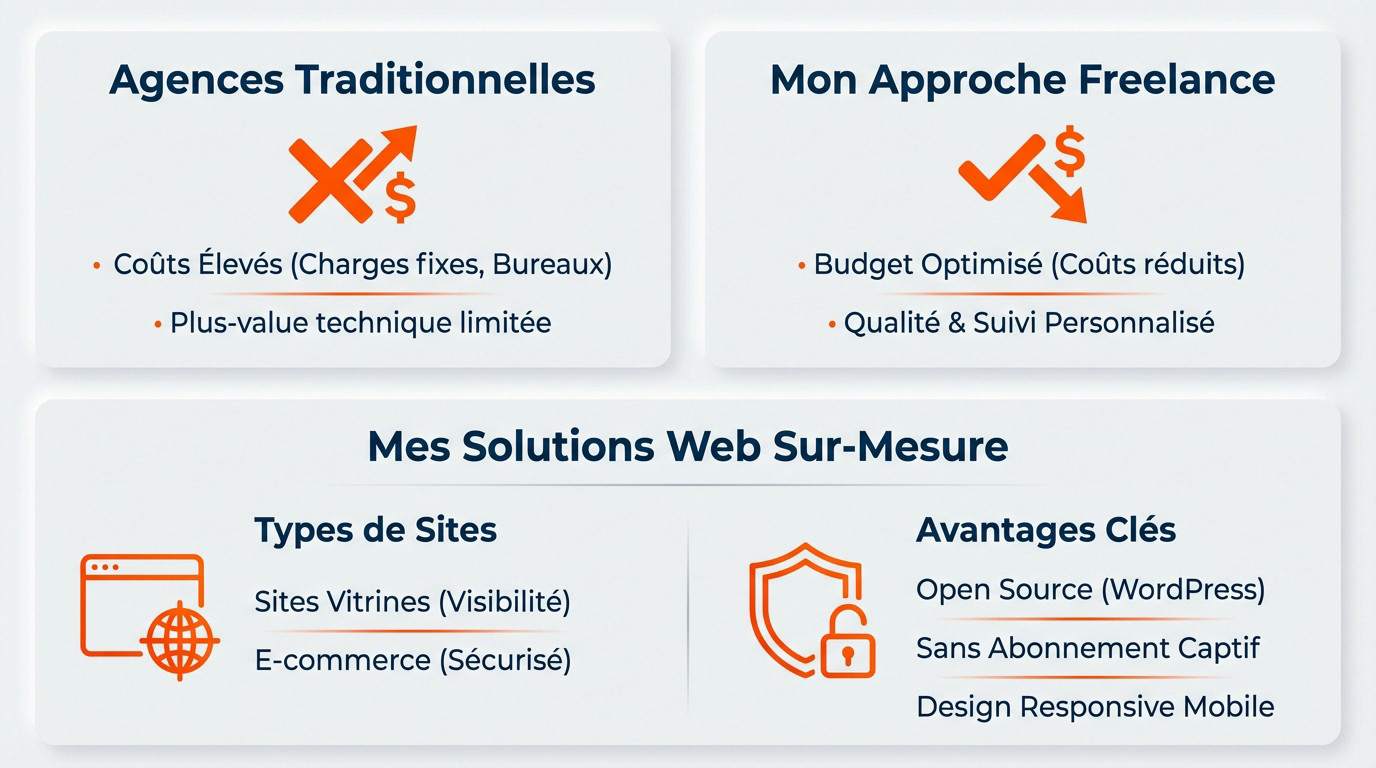 Comparaison des coûts entre une agence web traditionnelle et un freelance à Geneston