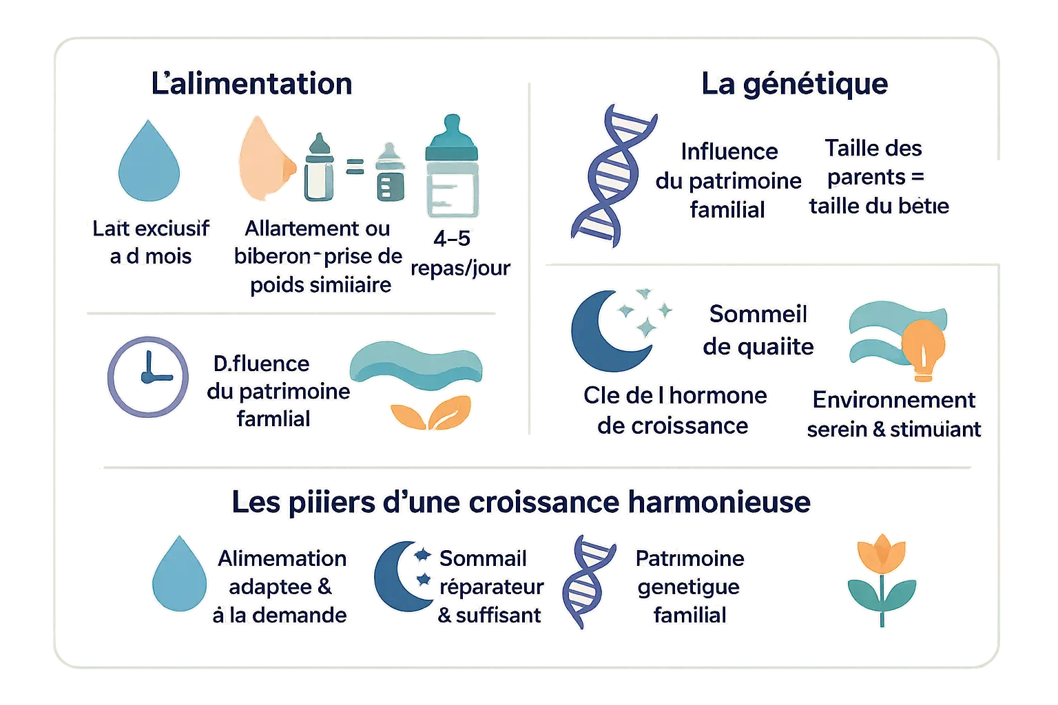 Illustration représentant la croissance d'un bébé entourée d'éléments naturels