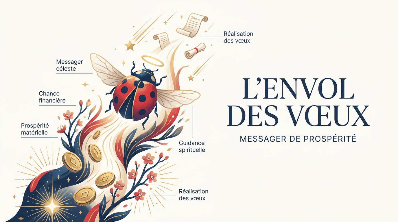 Petite coccinelle rouge prête à s'envoler pour porter un message de prospérité et de chance