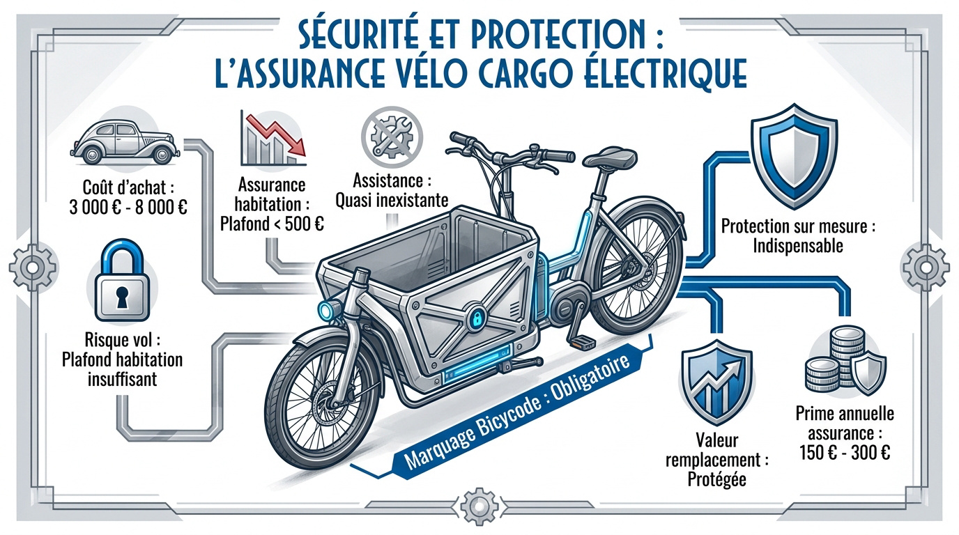 Vélo cargo électrique sécurisé avec un antivol en ville