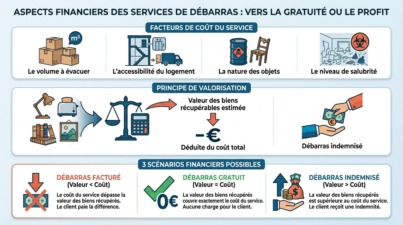 Schéma explicatif des coûts et de la valorisation pour un débarras d'appartement