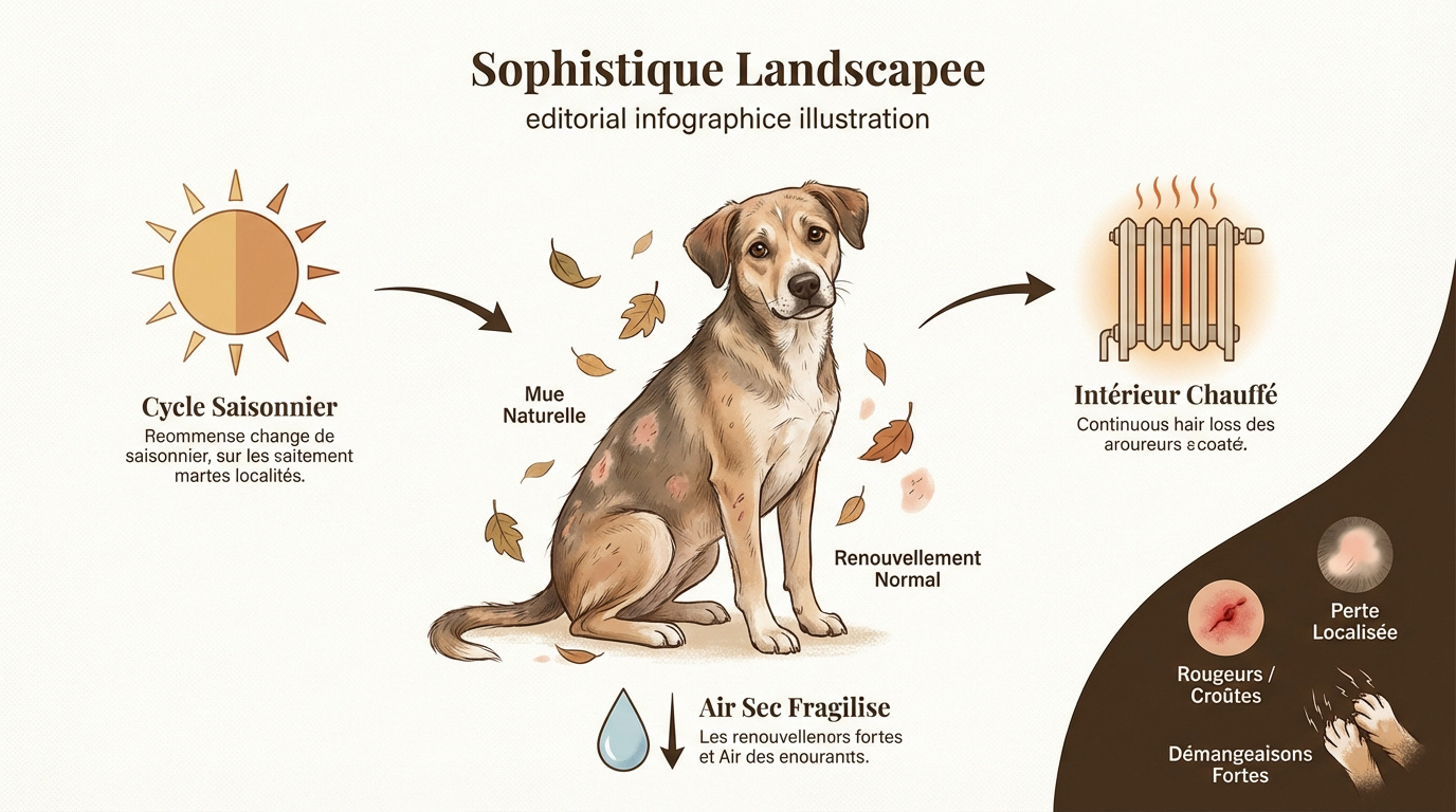 Chien en période de mue saisonnière recevant un brossage