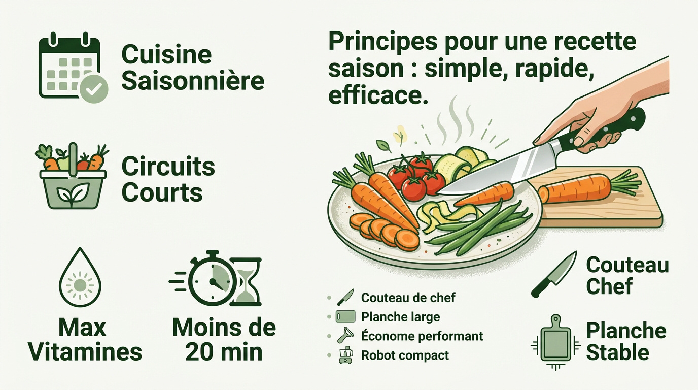 Légumes frais de saison sur une planche à découper avec un couteau de chef