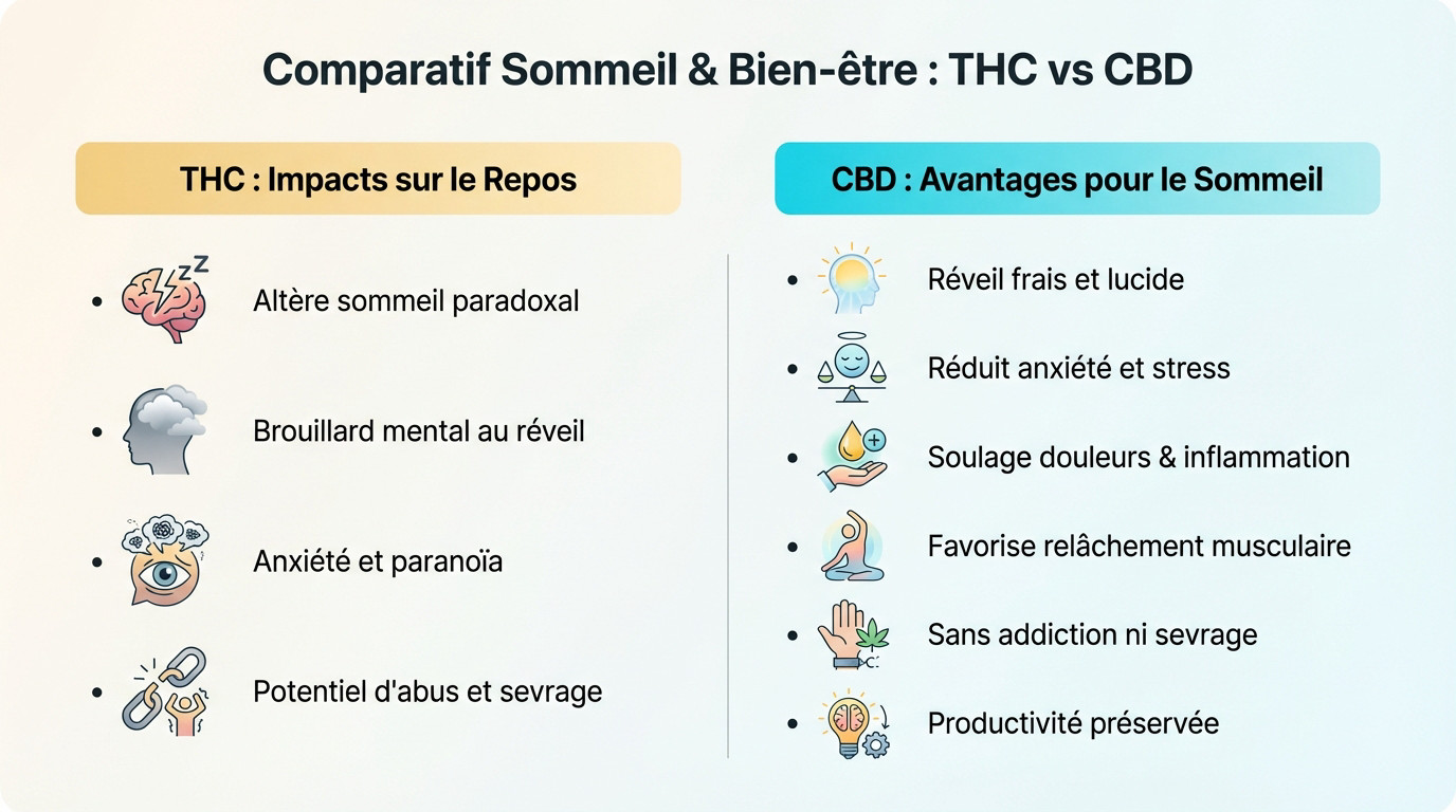 Comparatif des effets sur le sommeil entre THC et CBD