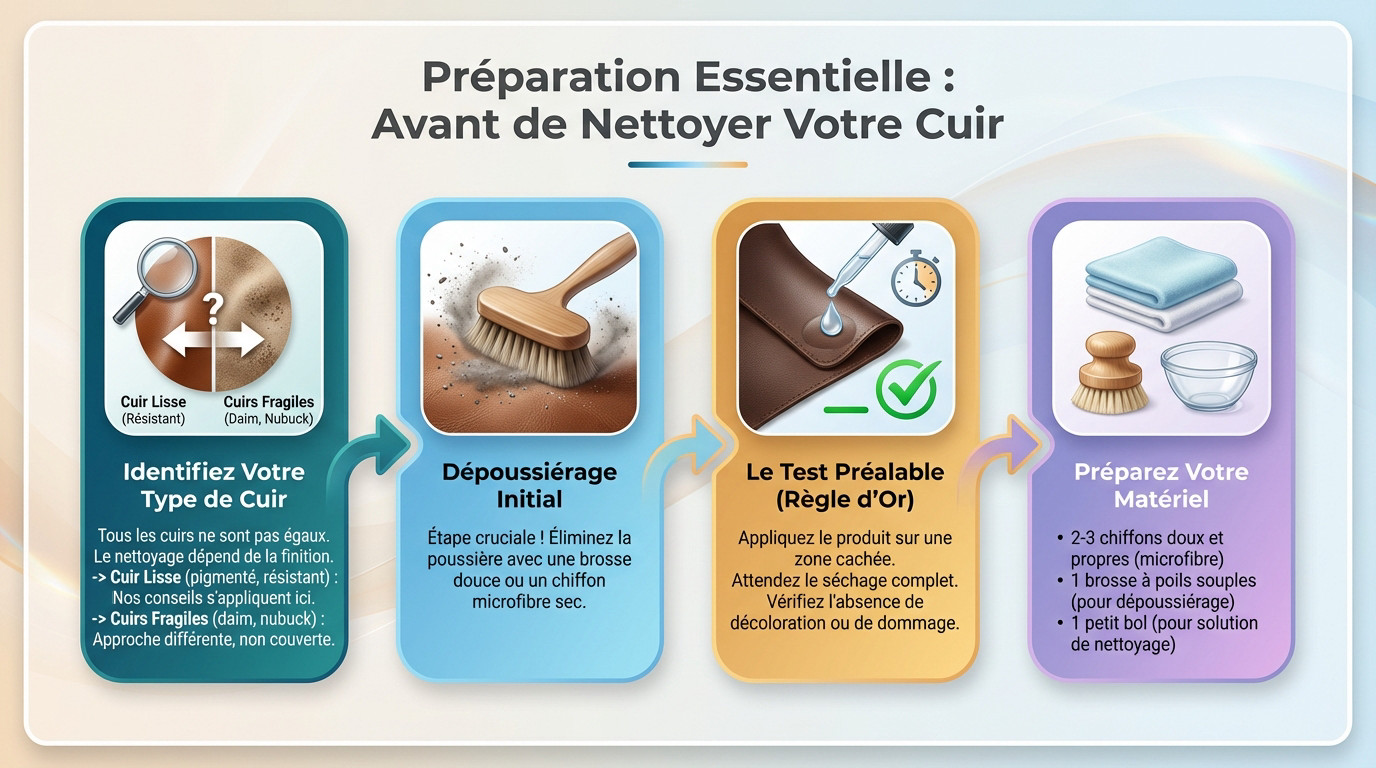 Matériel de base et préparation pour nettoyer le cuir sans l'abîmer