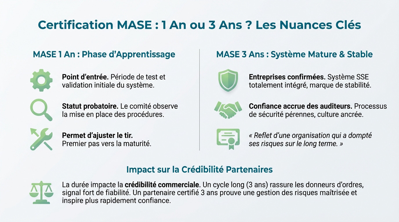 Comparaison entre la certification MASE 1 an et 3 ans : critères de maturité et avantages