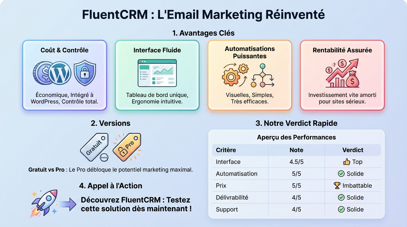 Interface de gestion d'emails FluentCRM sur WordPress