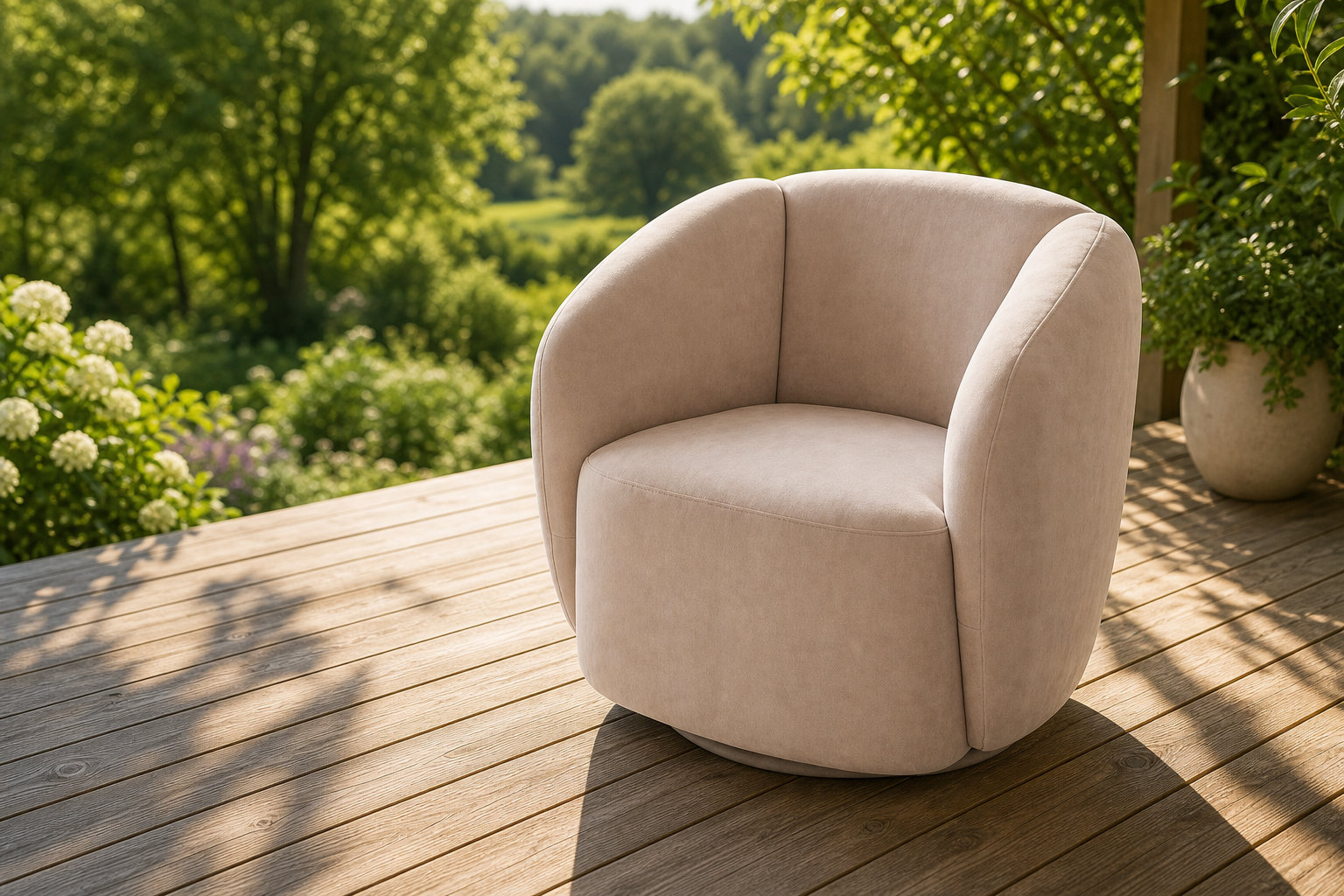 Fauteuil nuage pivotant en velours beige BUN