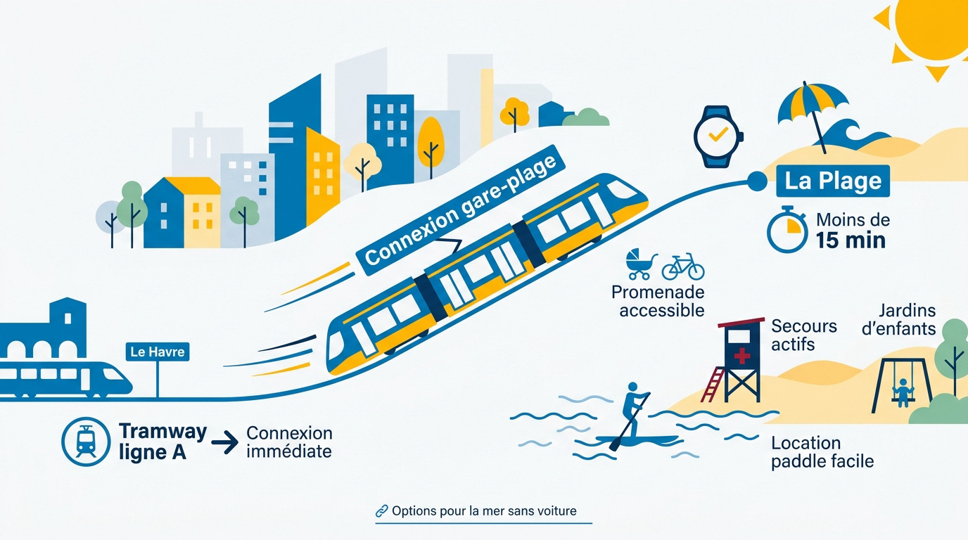 Tramway ligne A du Havre assurant la liaison directe entre la gare et le front de mer