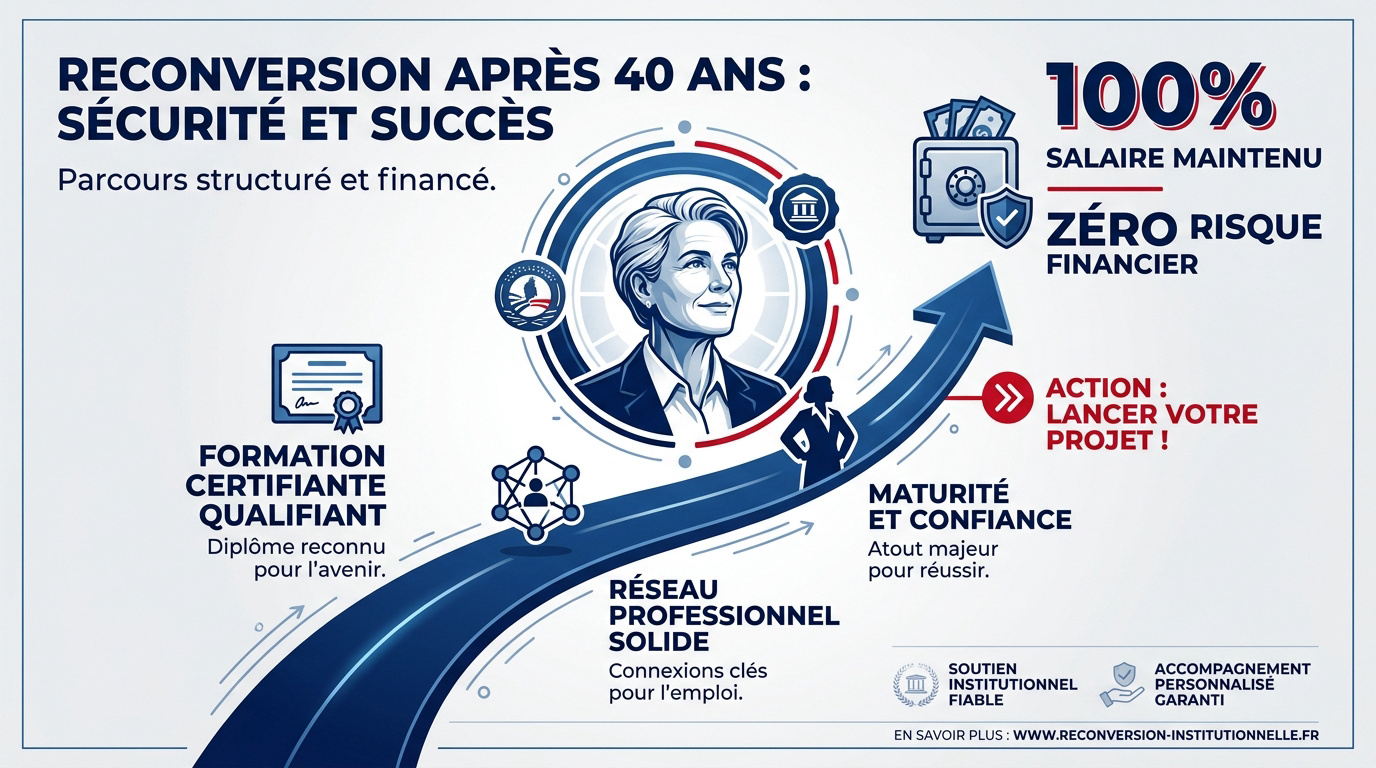 Professionnel de 40 ans en pleine reconversion réussie dans un bureau moderne