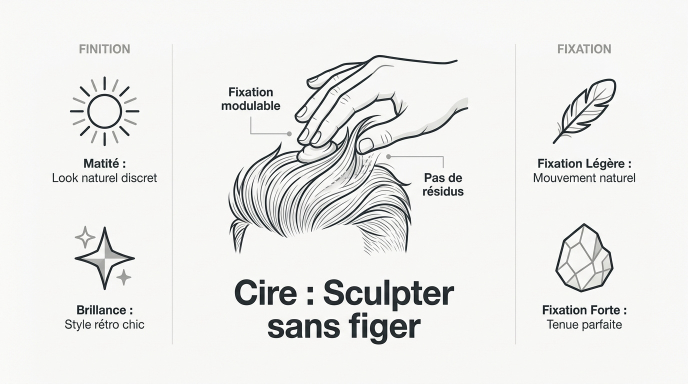 Infographie finition et fixation cire cheveux