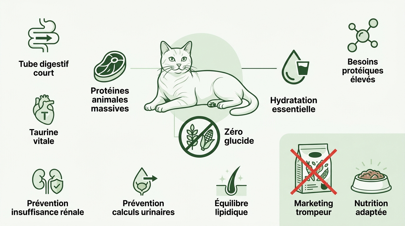 Schéma de la biologie digestive du chat et prévention des maladies par l'alimentation