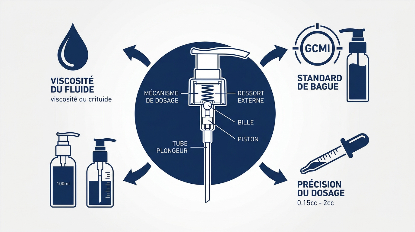 Sélection de pompes cosmétiques industrielles selon la viscosité et le dosage