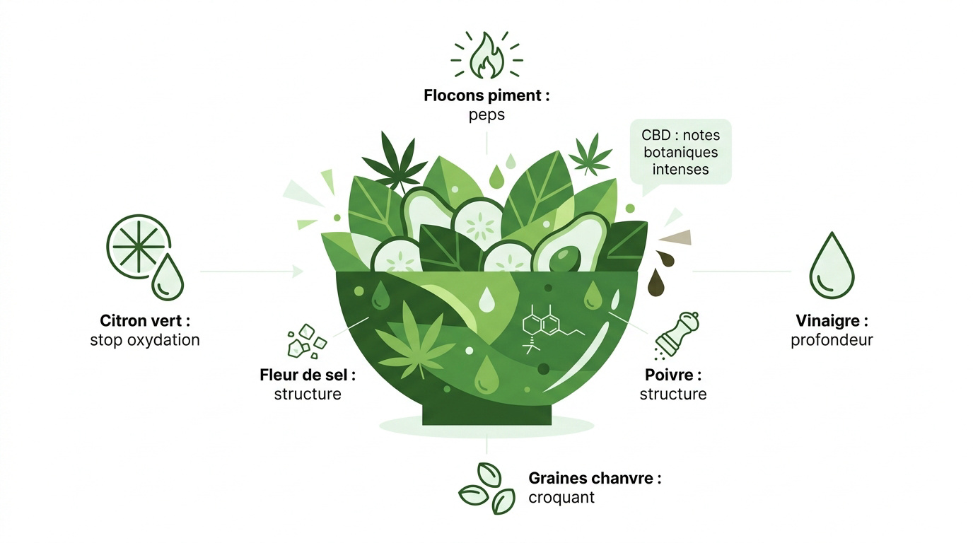 Infographie conseils culinaires pour assaisonner un avocado toast au CBD
