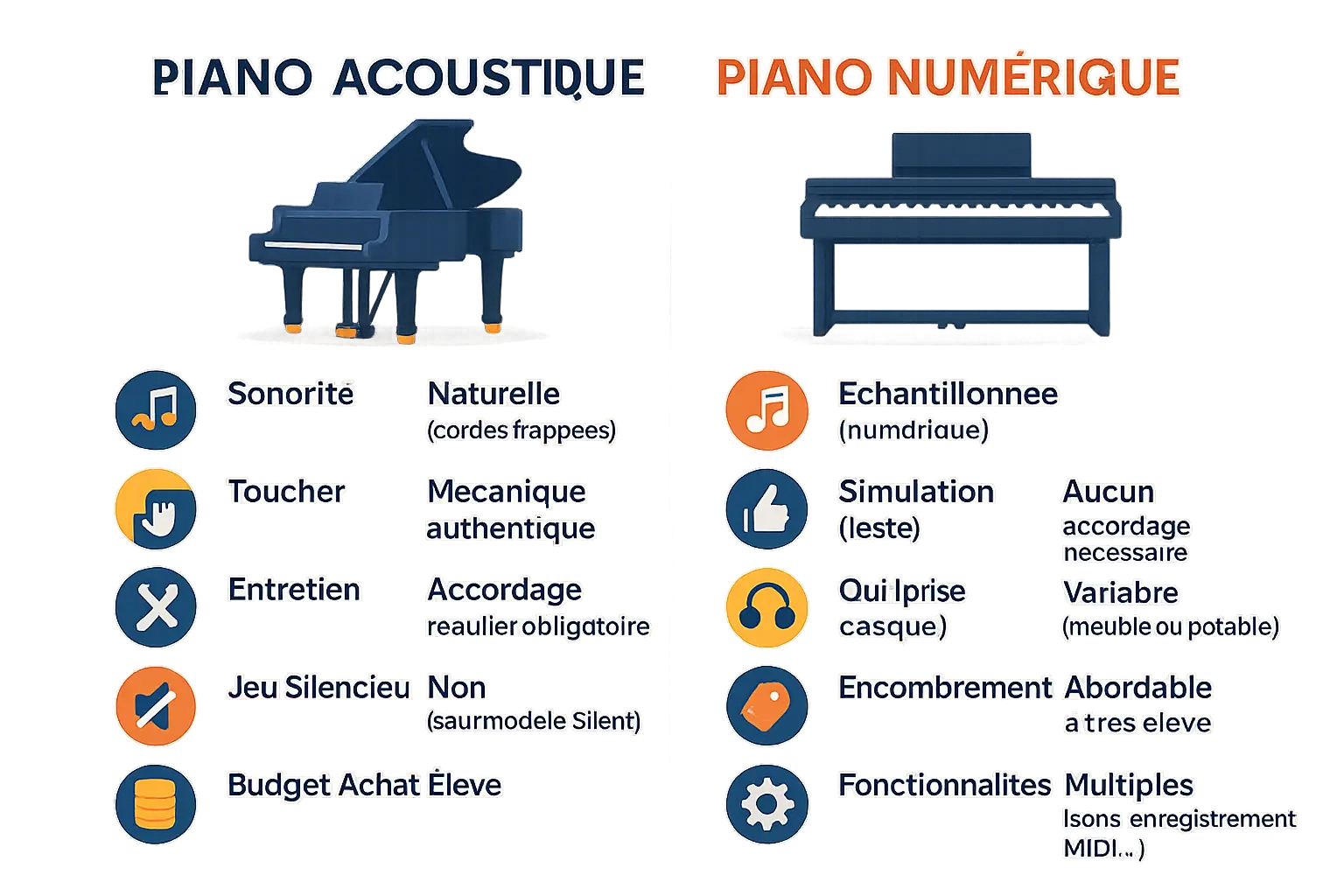 Comparaison piano acoustique et numérique