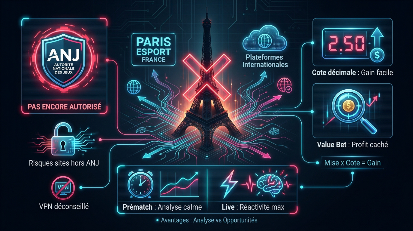 Illustration des enjeux légaux et des cotes pour les paris esport en France