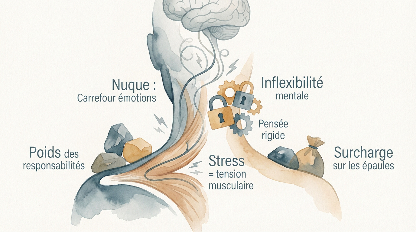 Somatisation des émotions dans la nuque et les épaules sous l'effet du stress