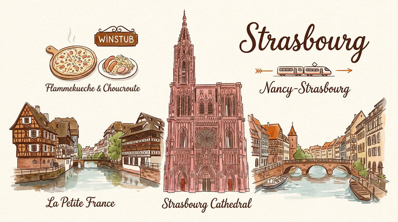 Illustration des maisons à colombages et des canaux de Strasbourg
