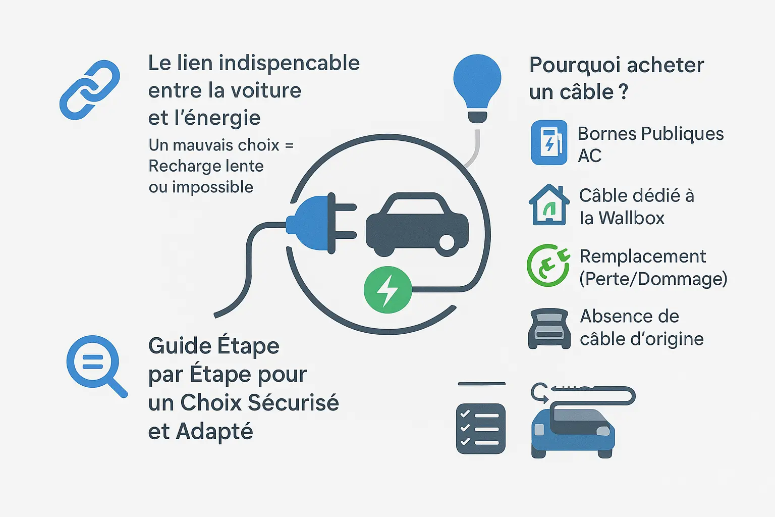 Infographie sur le choix d'un câble de recharge pour véhicule électrique