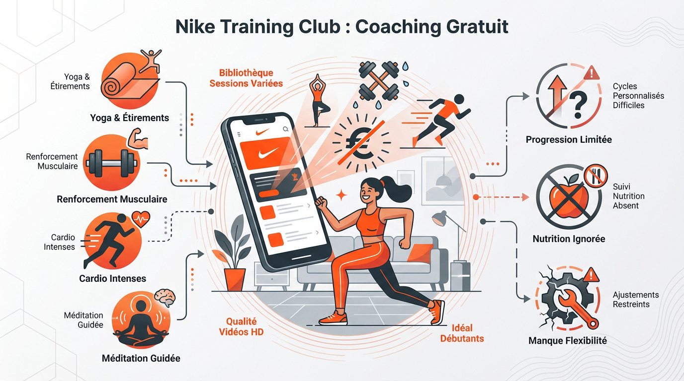 Tableau comparatif des avantages et inconvénients de l'application Nike Training Club
