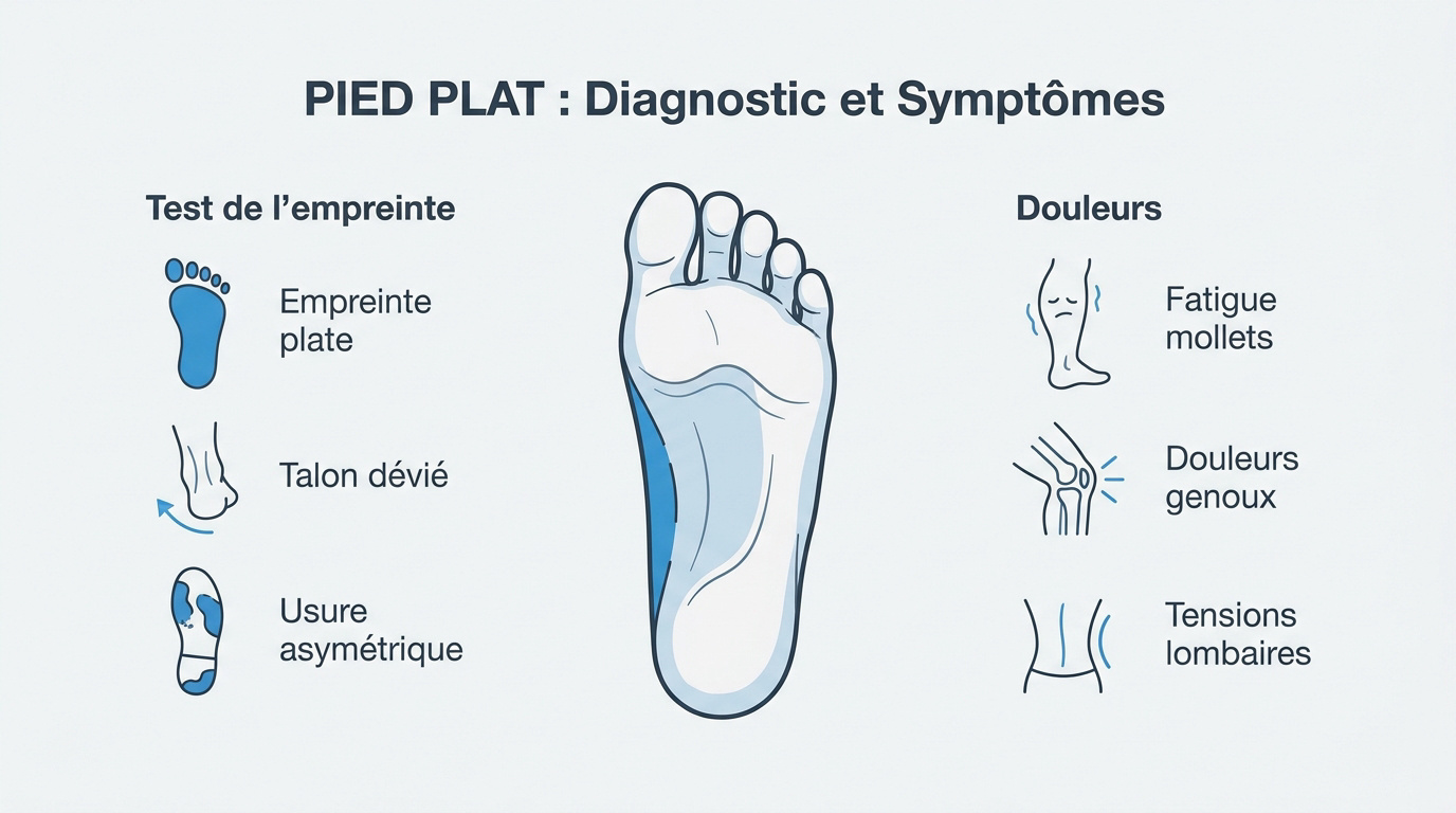 Diagnostic visuel des pieds plats et observation de l'affaissement de la voûte plantaire