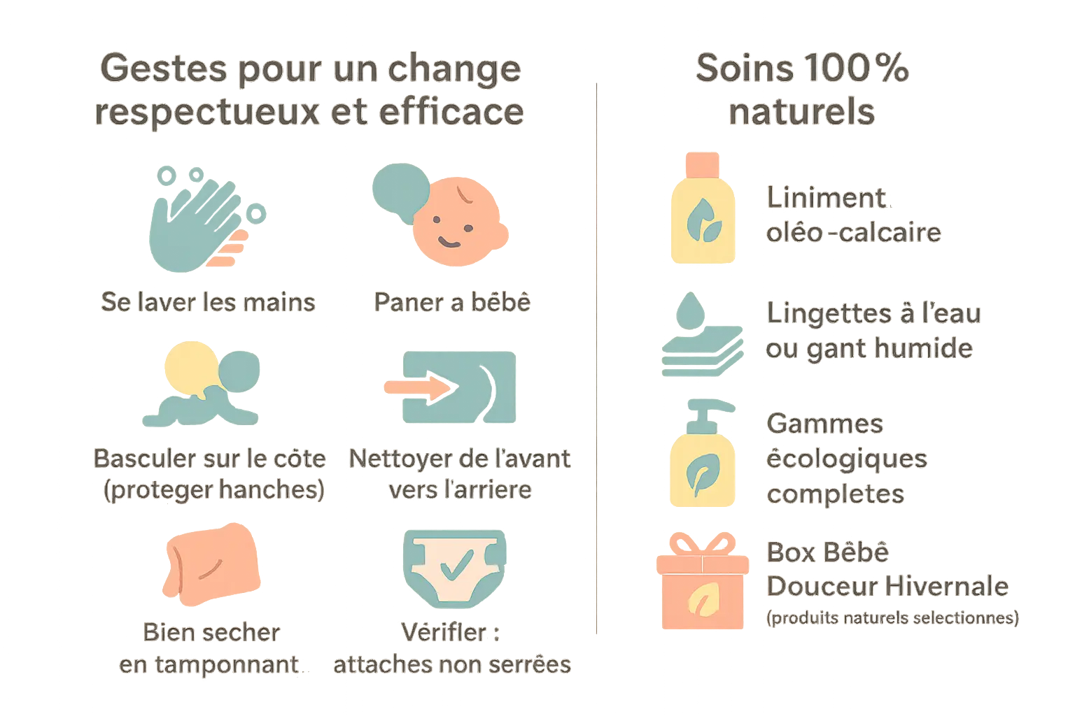 Illustration d'un change naturel et doux pour bébé