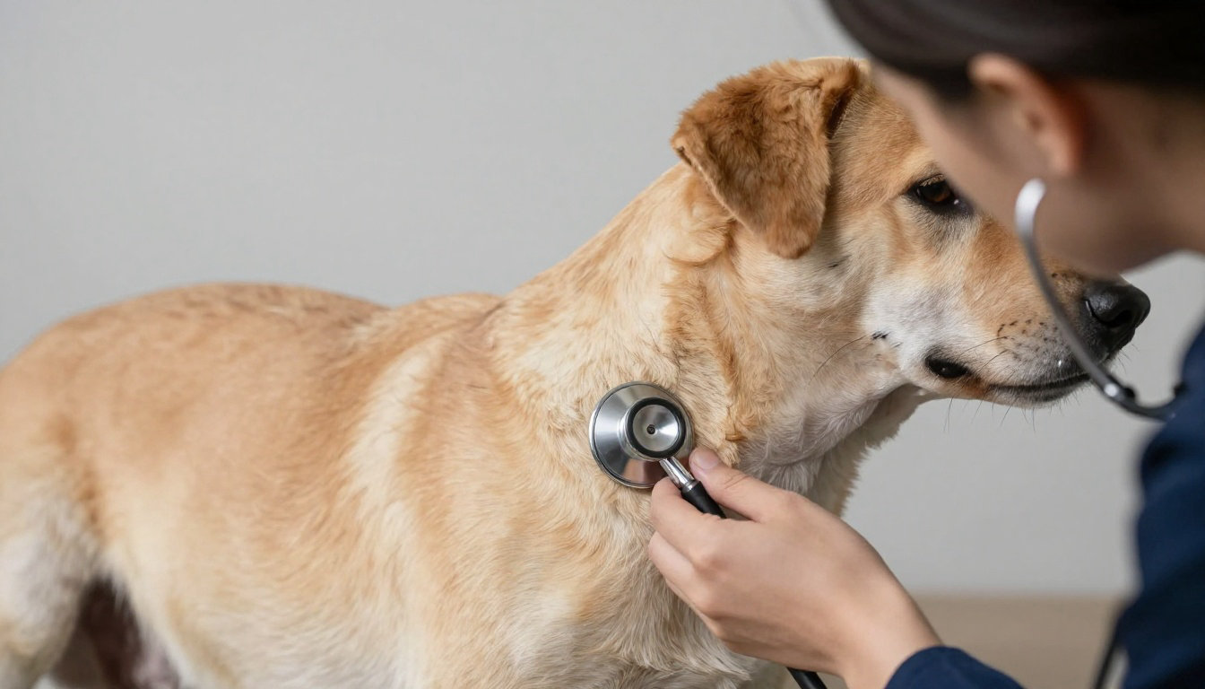 Vétérinaire auscultant un chien lors d'une consultation