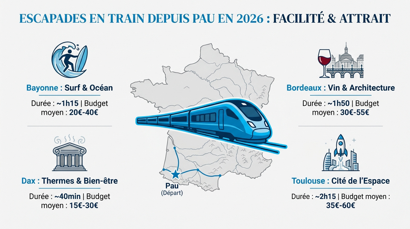Train régional TER en gare de Pau prêt pour un départ en weekend