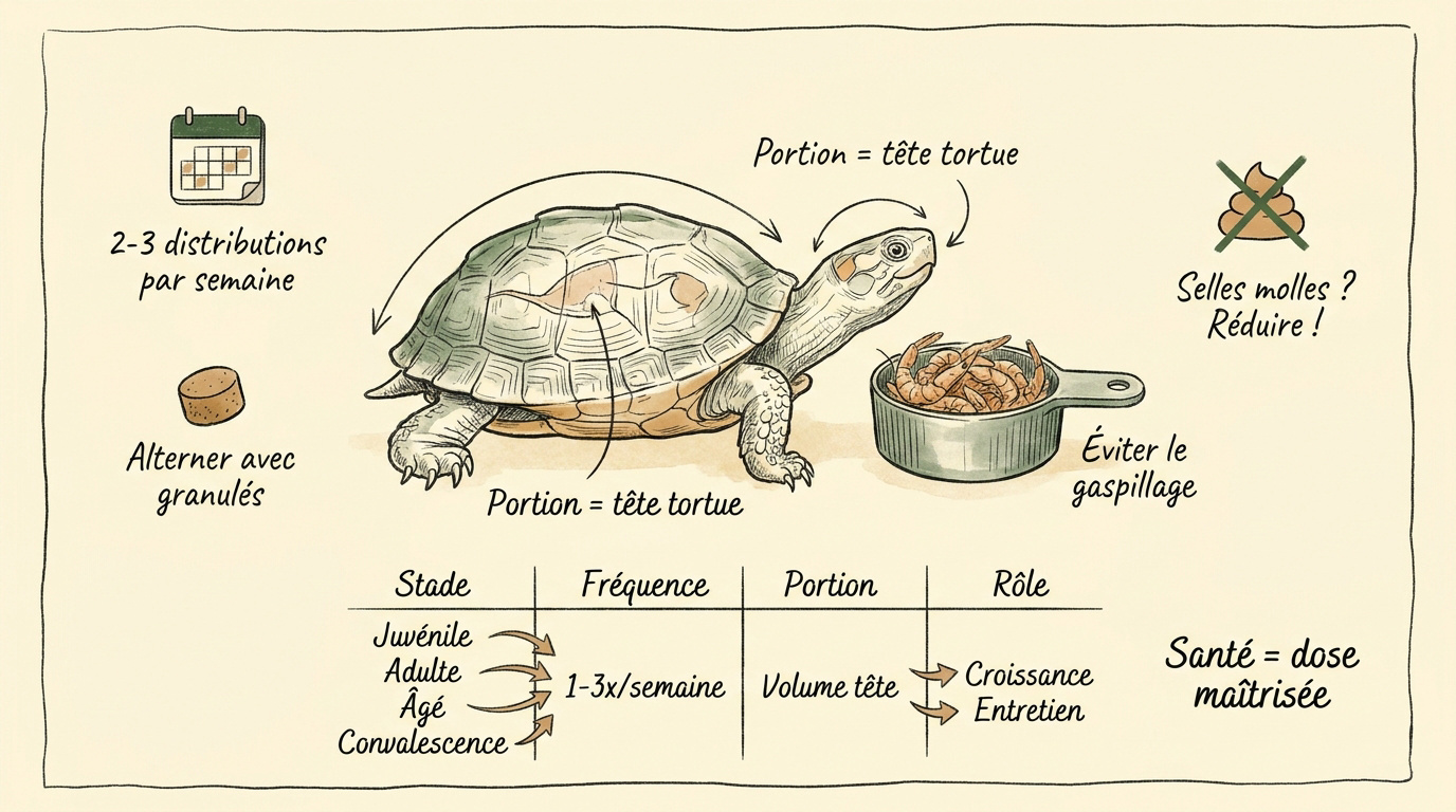 Guide visuel pour le dosage des gammarus et crevettes séchées pour tortue aquatique