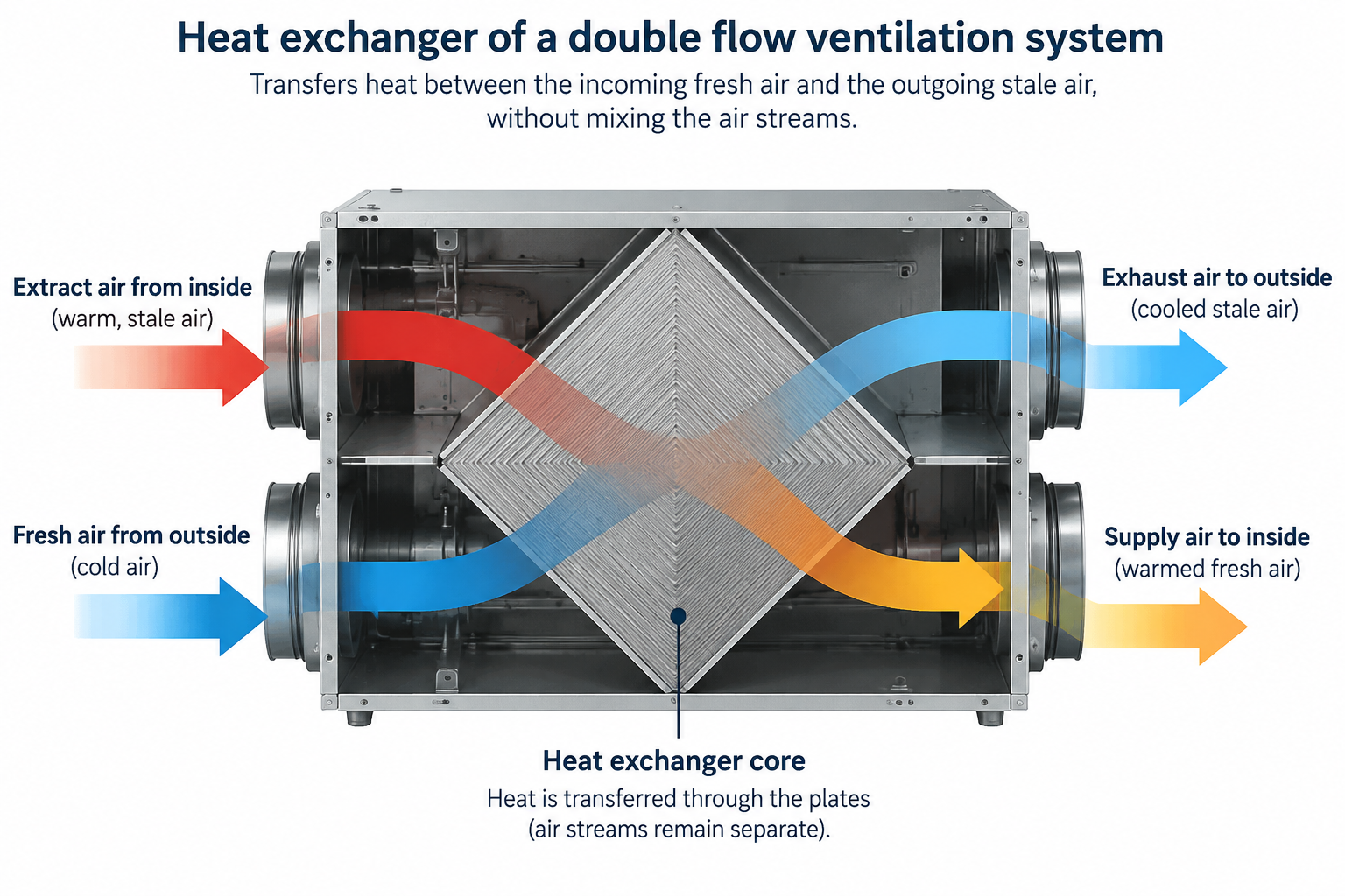 Photo d'un échangeur de chaleur d'une VMC double flux