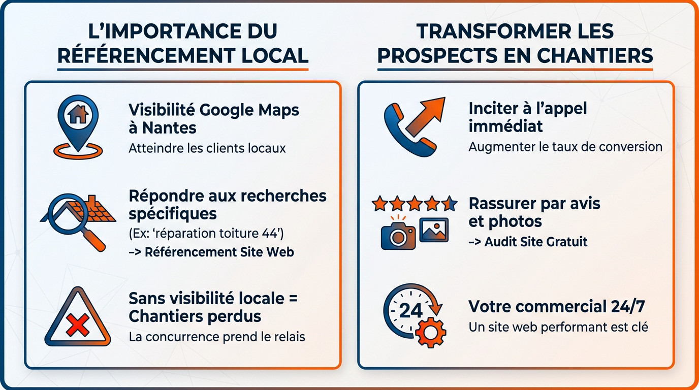 Infographie montrant l'impact du référencement local sur l'acquisition de chantiers pour couvreur