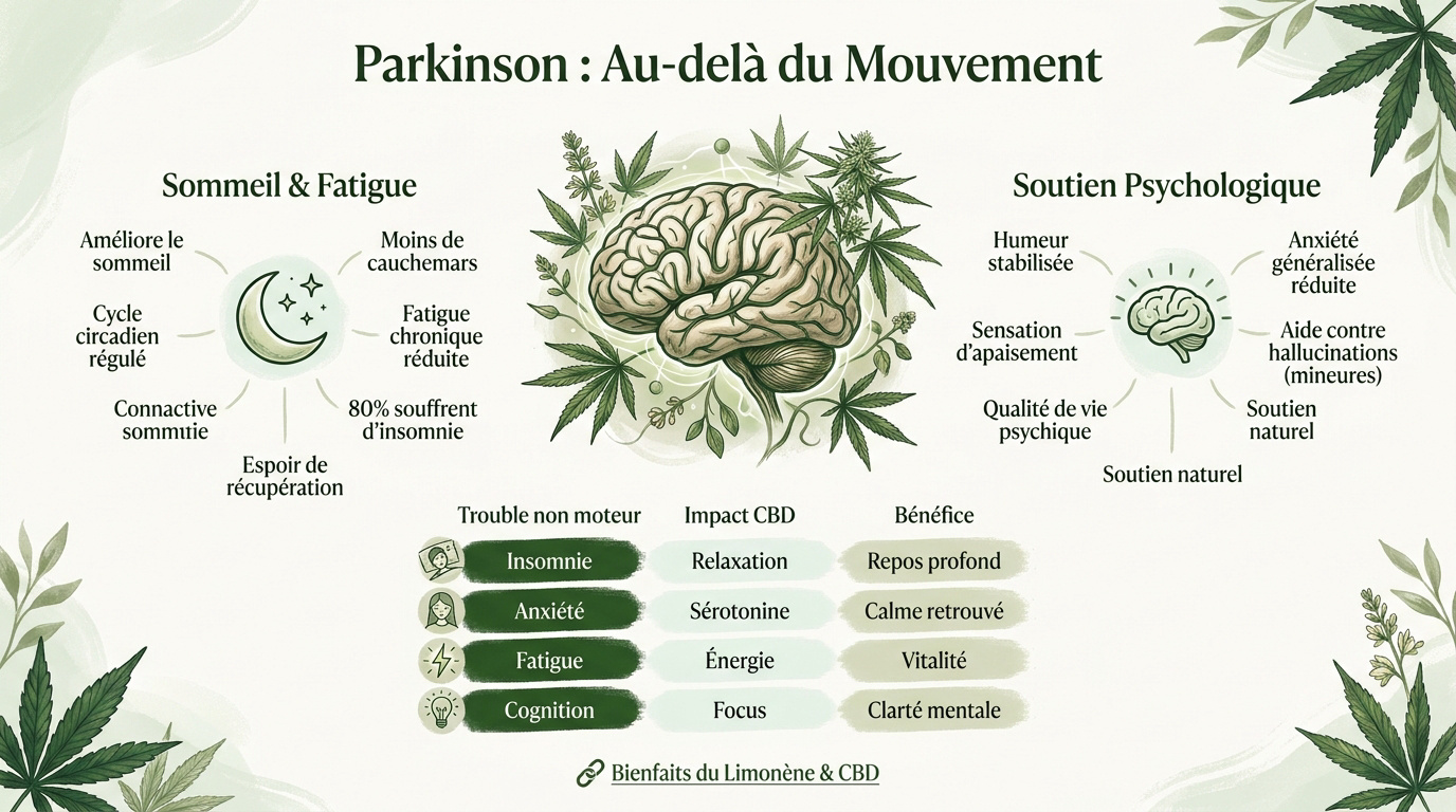 Bénéfices du CBD sur les symptômes non moteurs de Parkinson